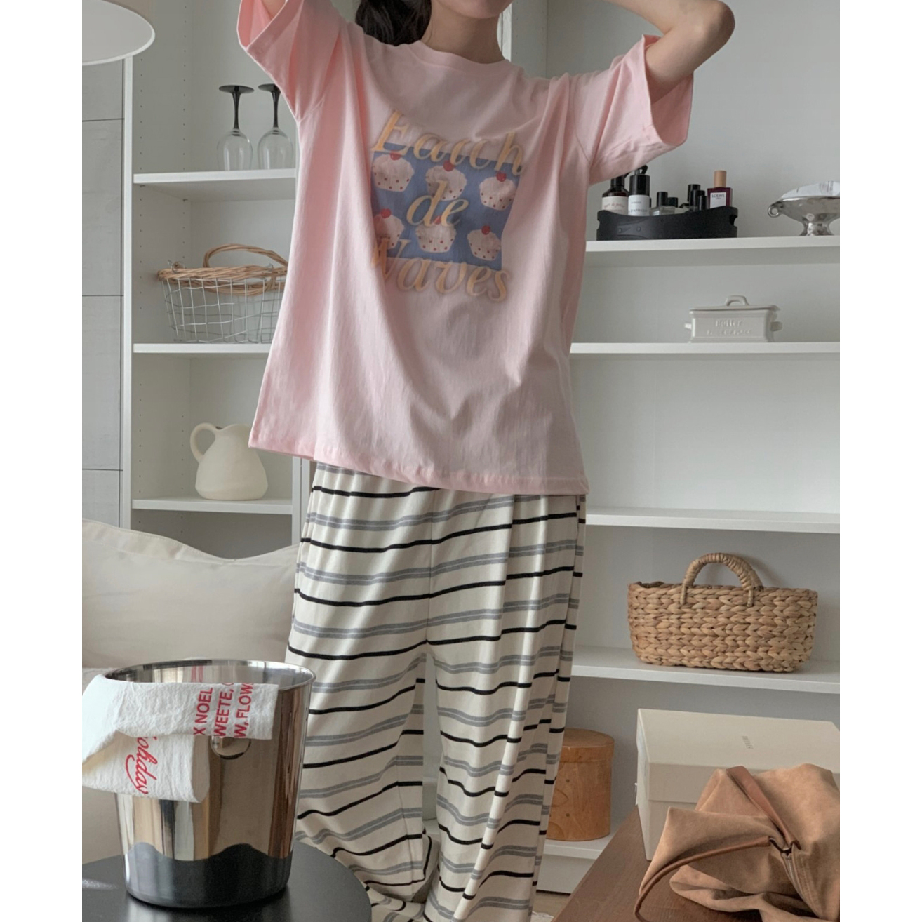 컵케이크 포토 나염 반팔 루즈핏 박스티