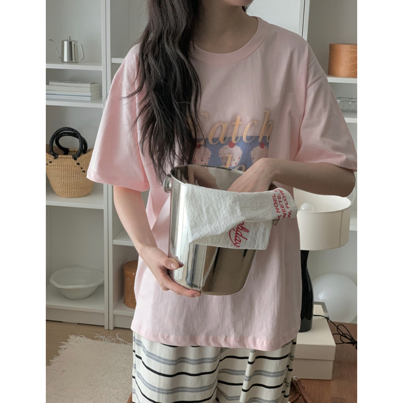컵케이크 포토 나염 반팔 루즈핏 박스티