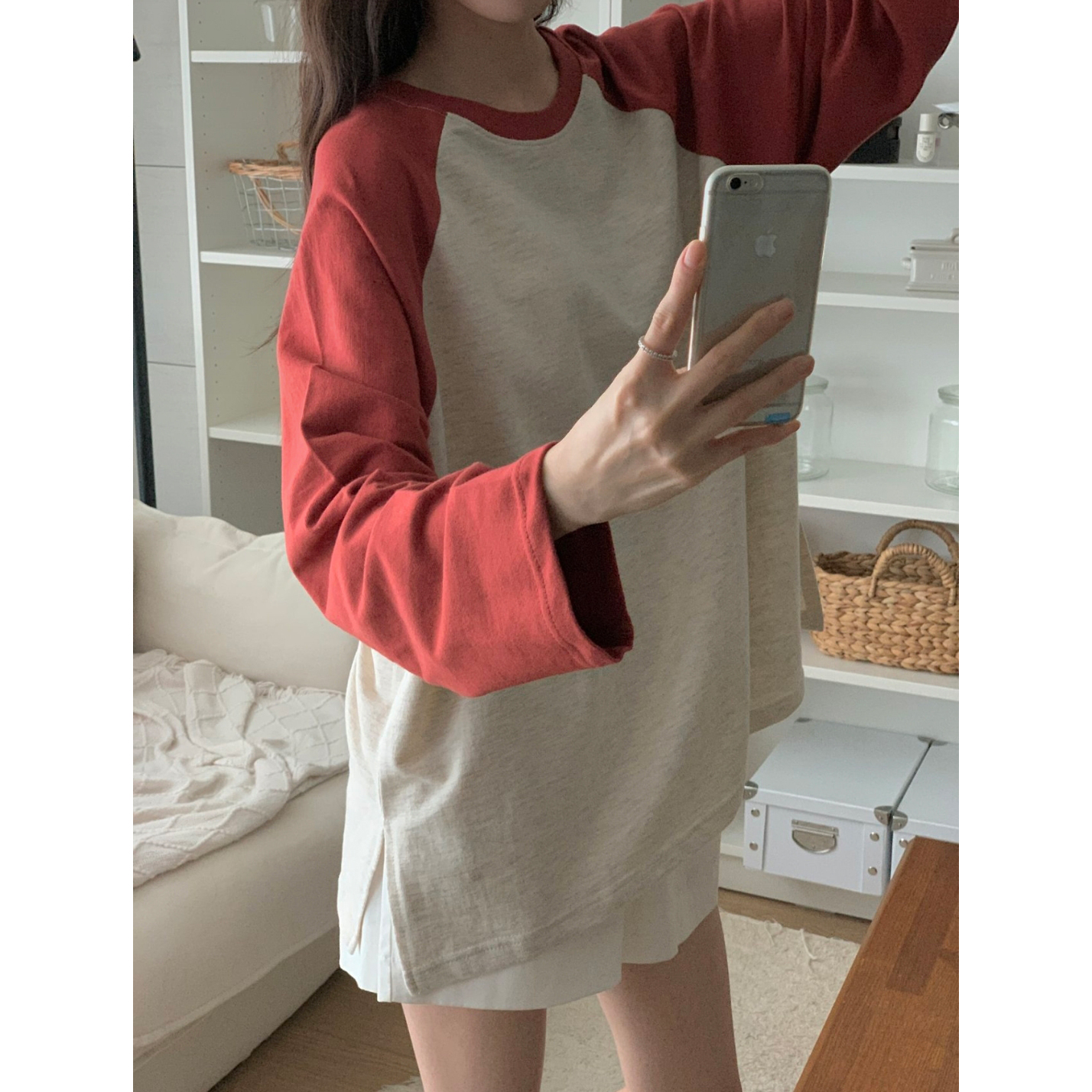 엘리 배색 나그랑 루즈핏 티셔츠 박스티