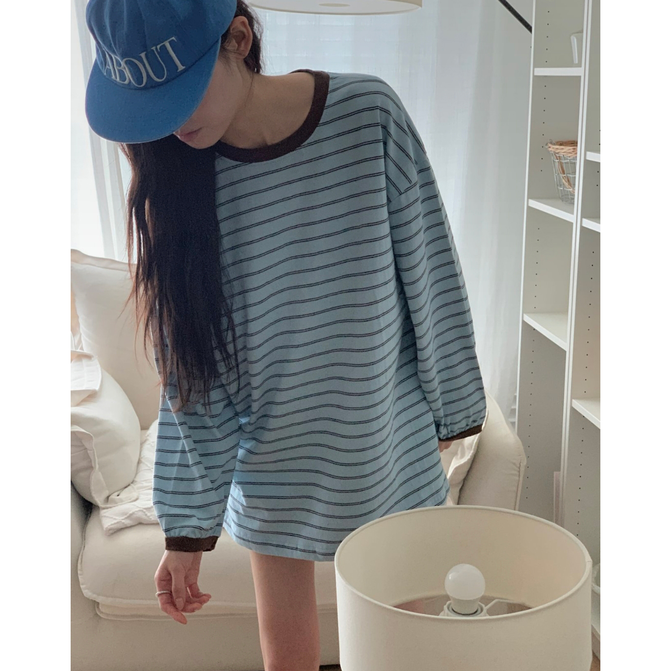 캐주얼 배색 단가라 루즈핏 박스티