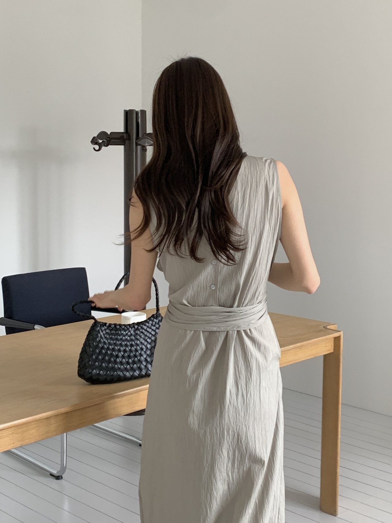 오브 양면착용 허리묶음 바스락 나시 롱원피스