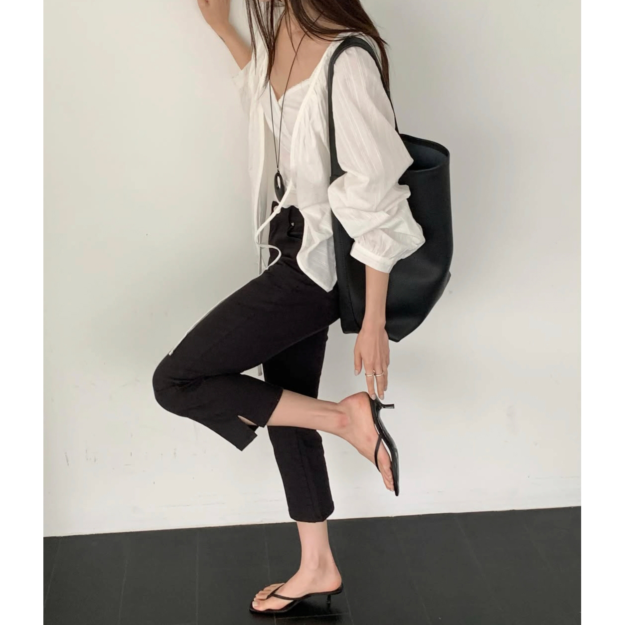 카프리 스판 데님 8부 블랙진 화이트진