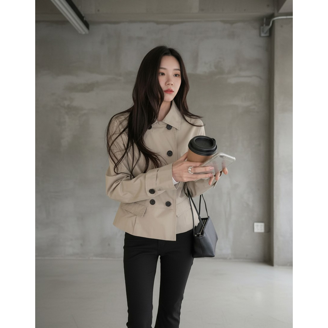 테드 슬림핏 숏 트렌치 자켓