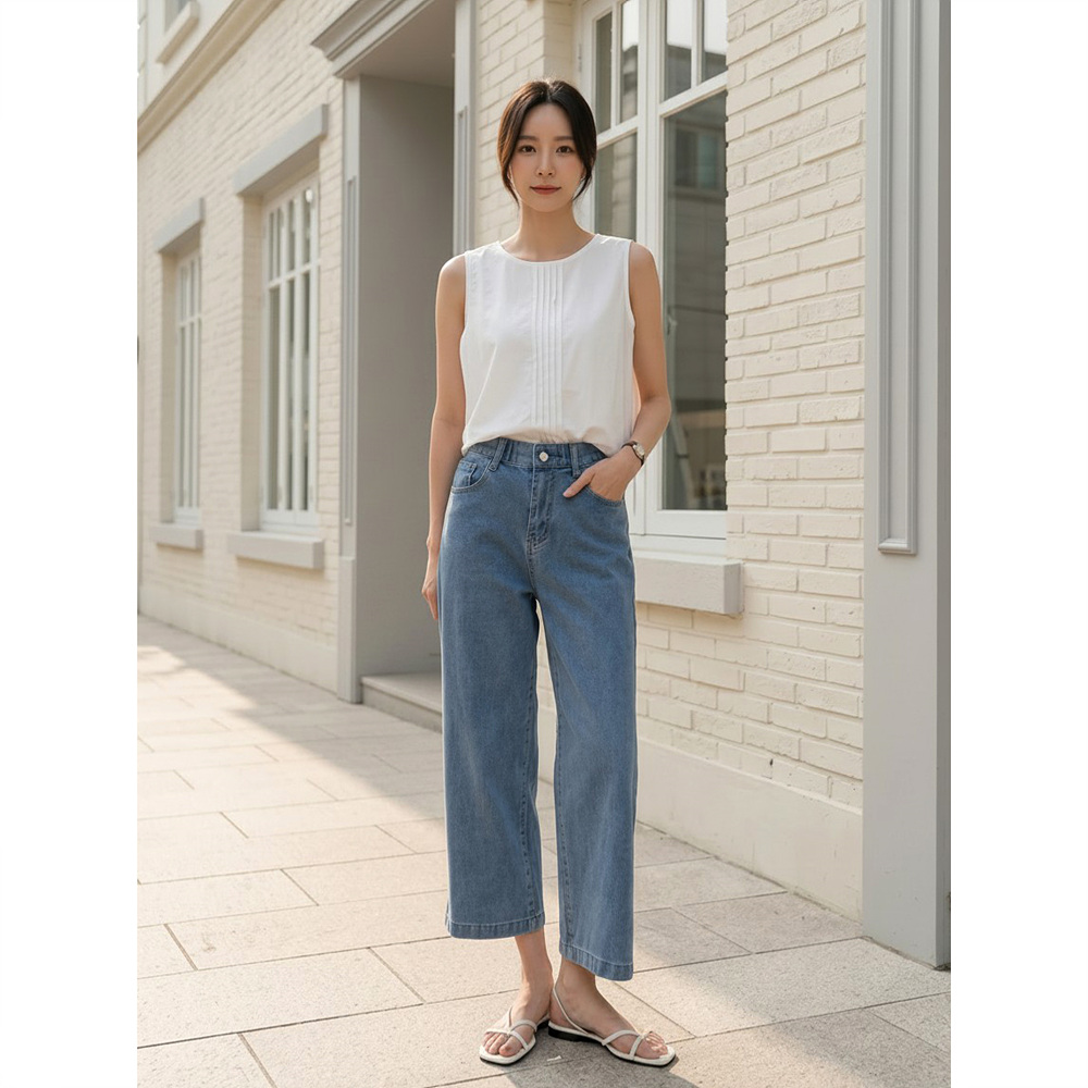 푸딩 여름 스판 9부 밴딩 데님 크롭 청바지 XL 까지