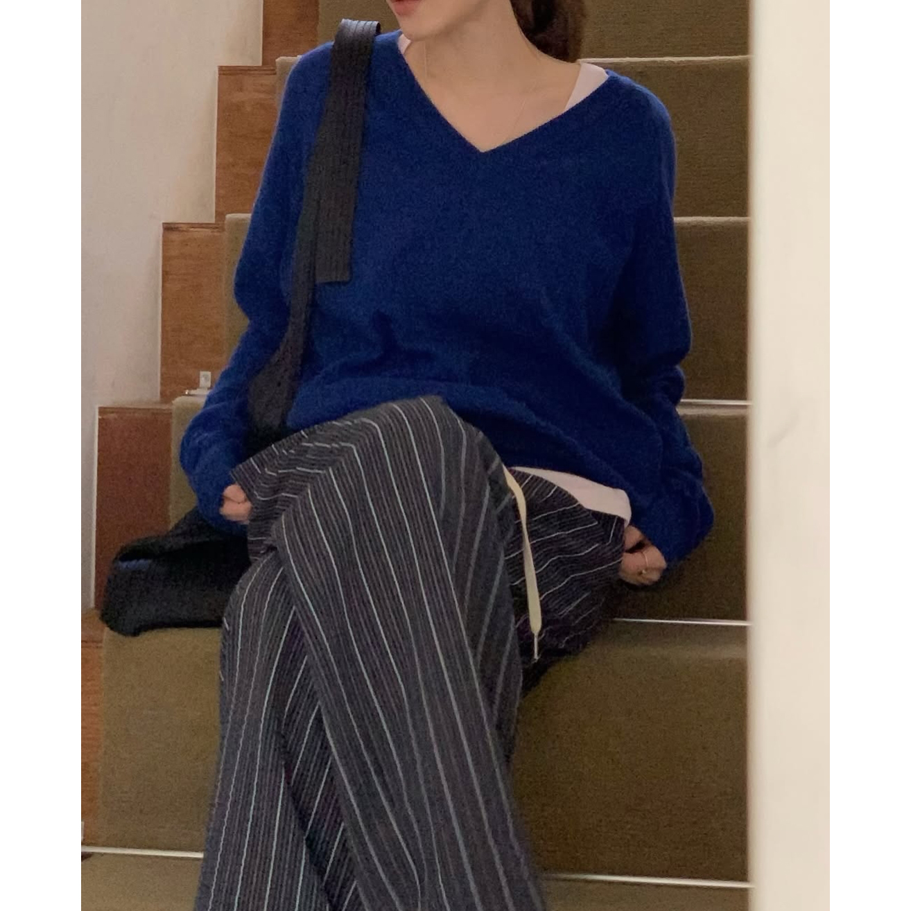 배색 루즈핏 일자 와이드 팬츠 3컬러 스트라이프 허리 밴딩 봄신상 바지 개강룩 레이어드룩 상세 이미지 2