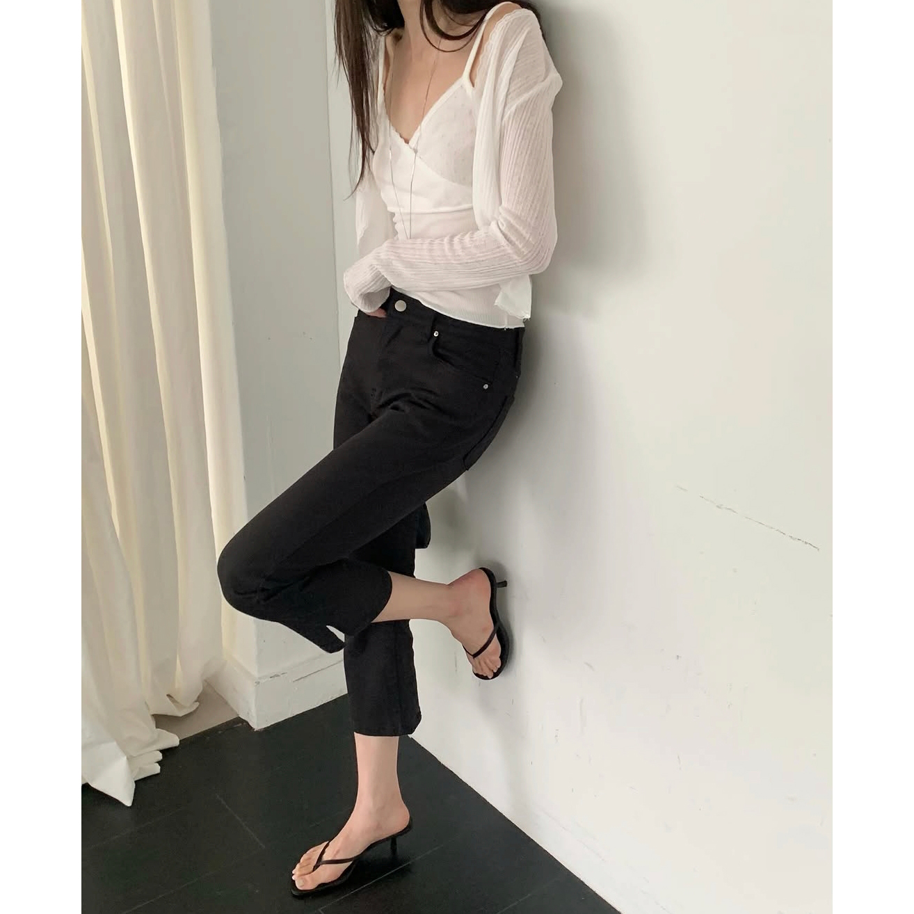 카프리 스판 데님 8부 블랙진 화이트진