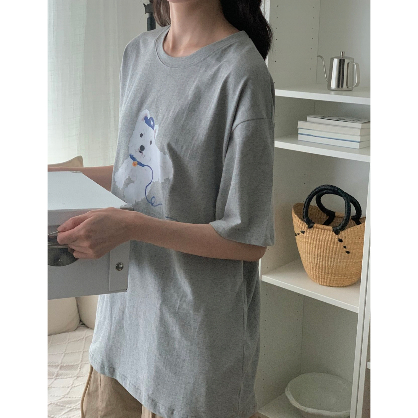 강아지 코튼 루즈핏 반팔티 박스티