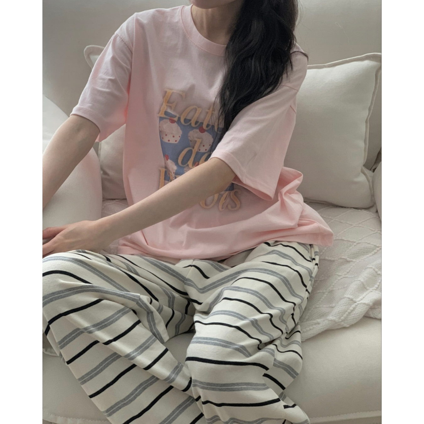 컵케이크 포토 나염 반팔 루즈핏 박스티