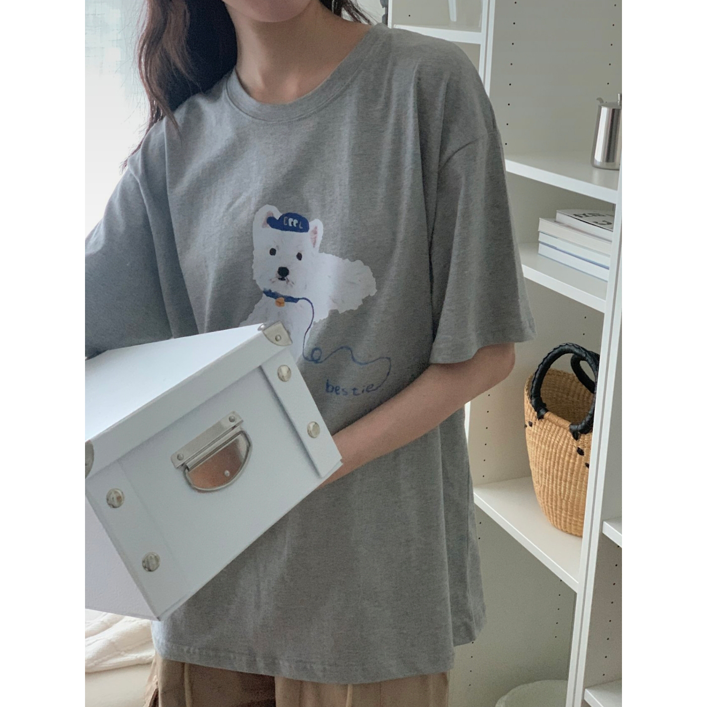 강아지 코튼 루즈핏 반팔티 박스티