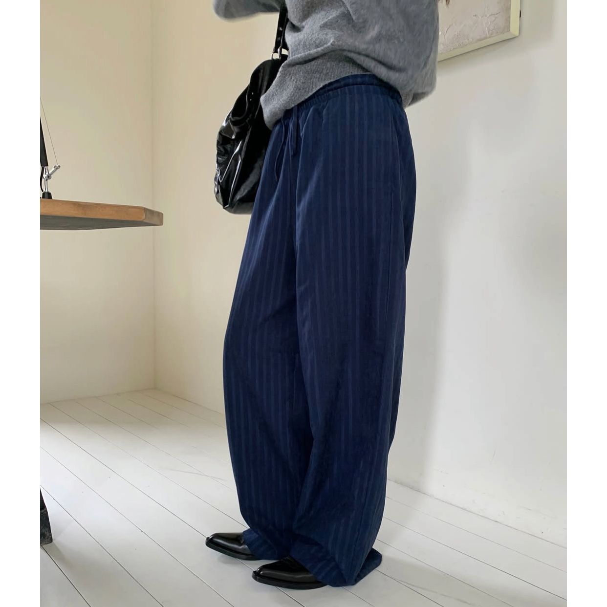 페루 헤링본 스트라이프 와이드 팬츠