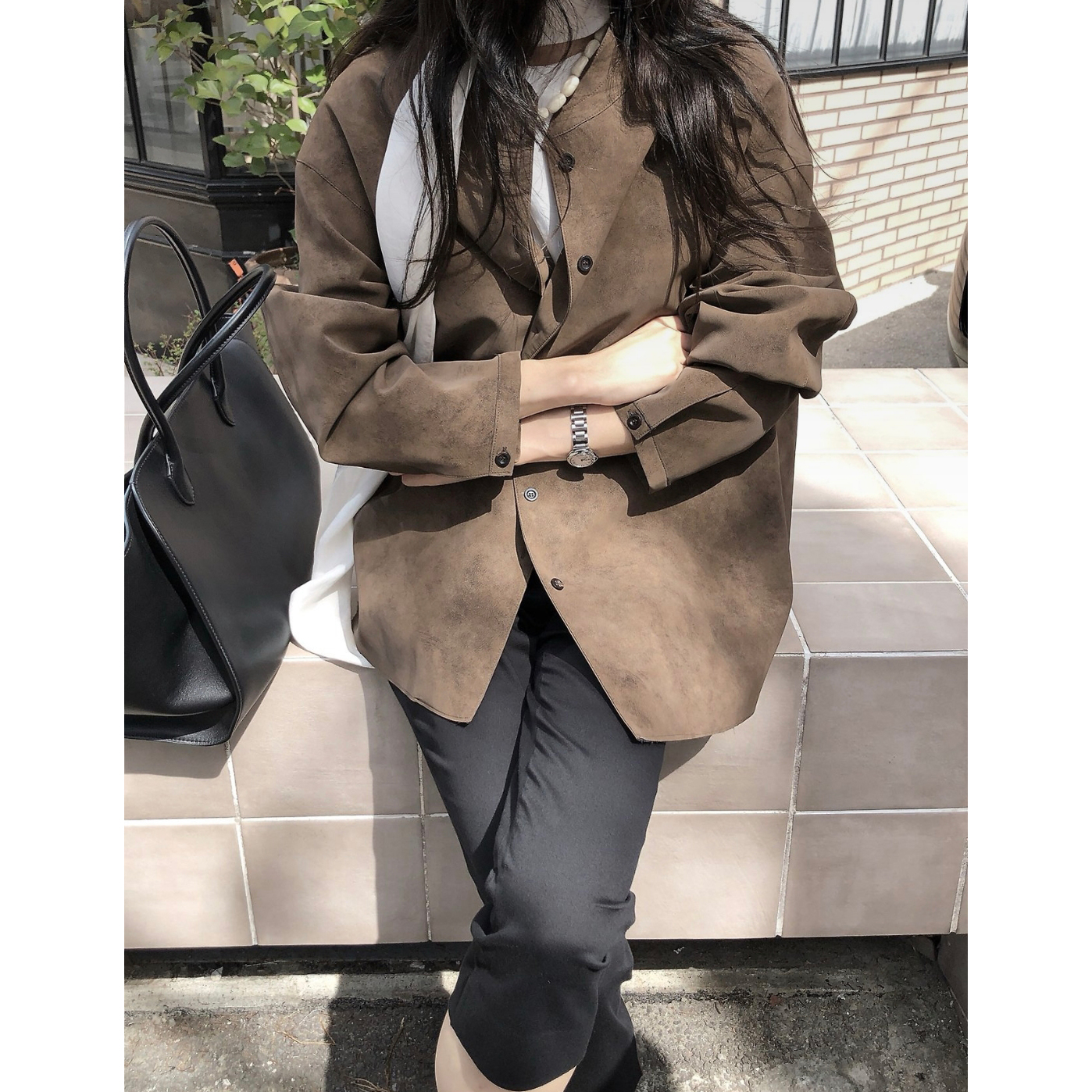 26FW 니드 루즈핏 스웨이드 하프 코트