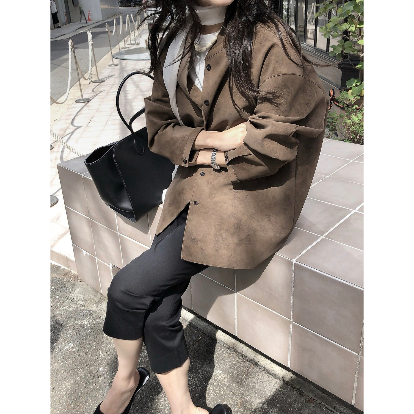 26FW 니드 루즈핏 스웨이드 하프 코트