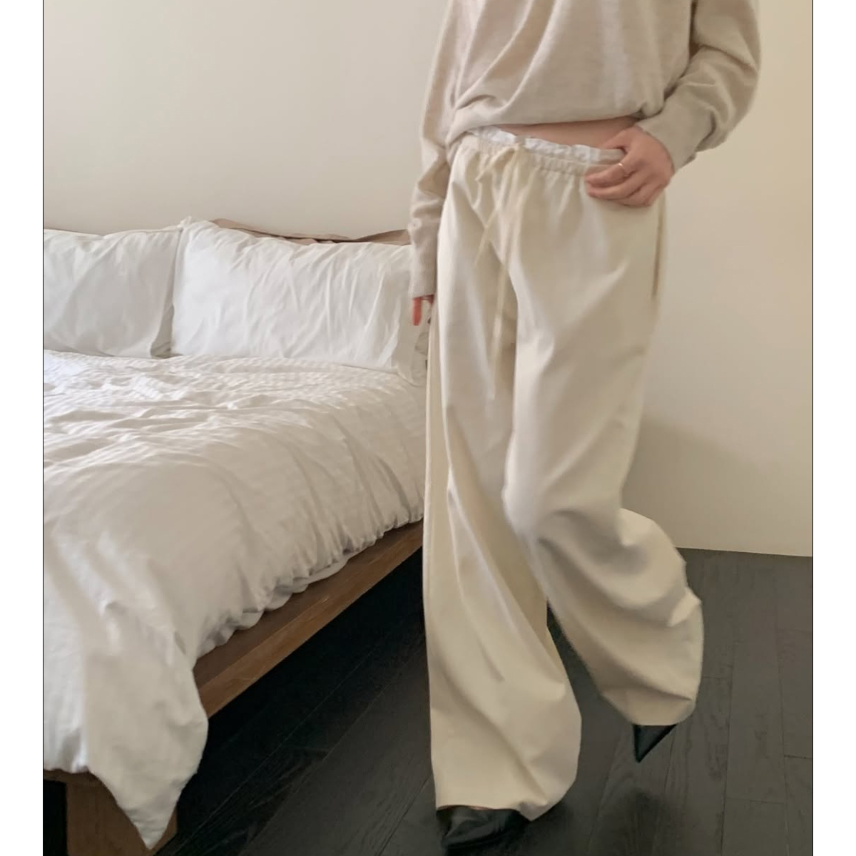 배색 루즈핏 일자 와이드 팬츠 3컬러 스트라이프 허리 밴딩 봄신상 바지 개강룩 레이어드룩 상세 이미지 36
