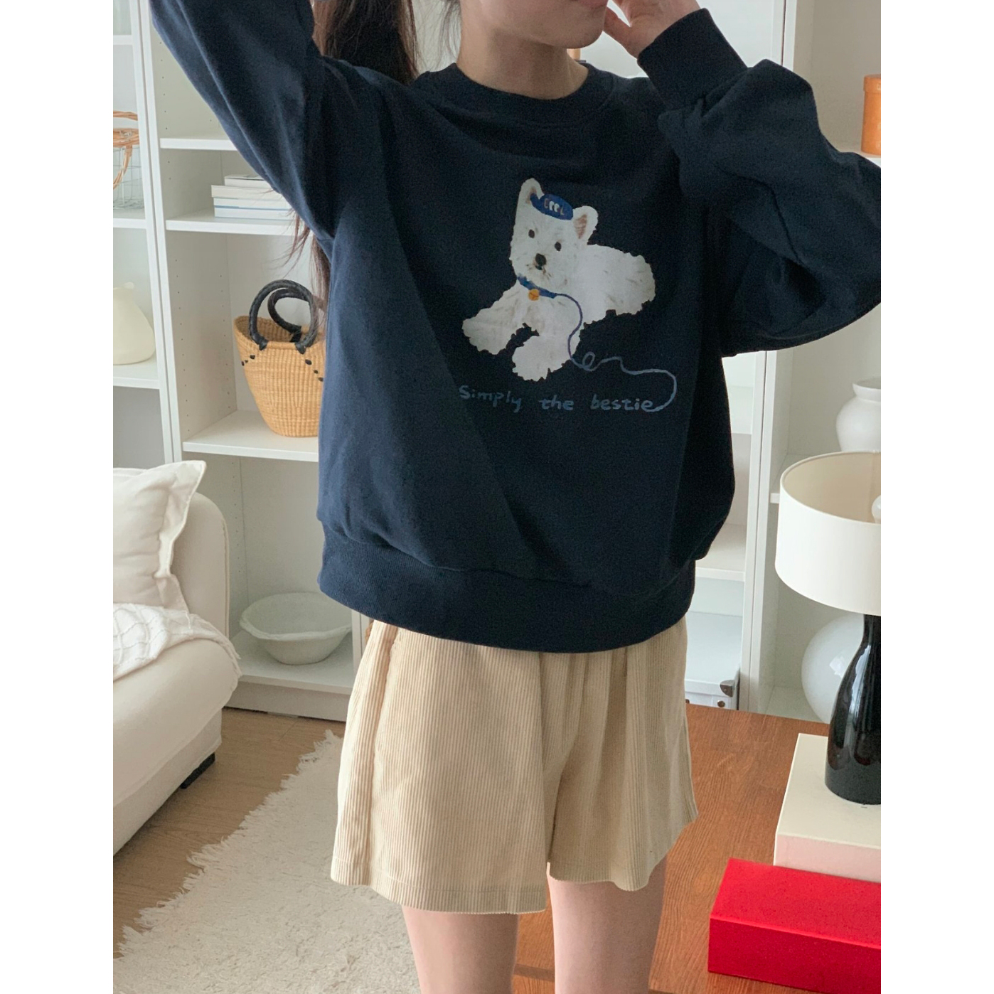 강아지 라운드 맨투맨 귀여운 캐주얼 기본템