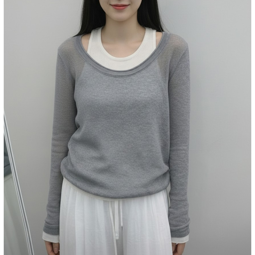 포이 홀터넥 레이어드 긴팔 니트