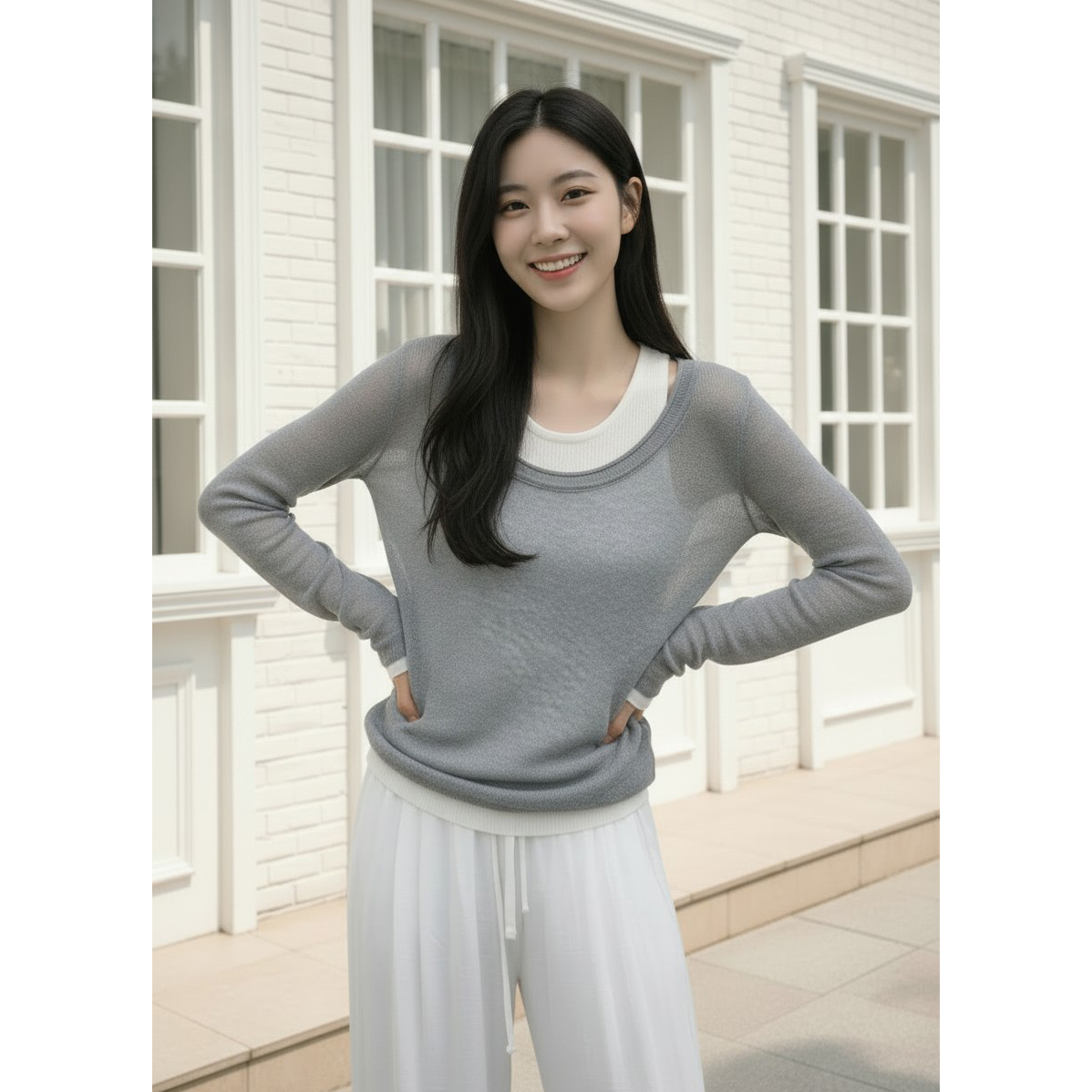 포이 홀터넥 레이어드 긴팔 니트