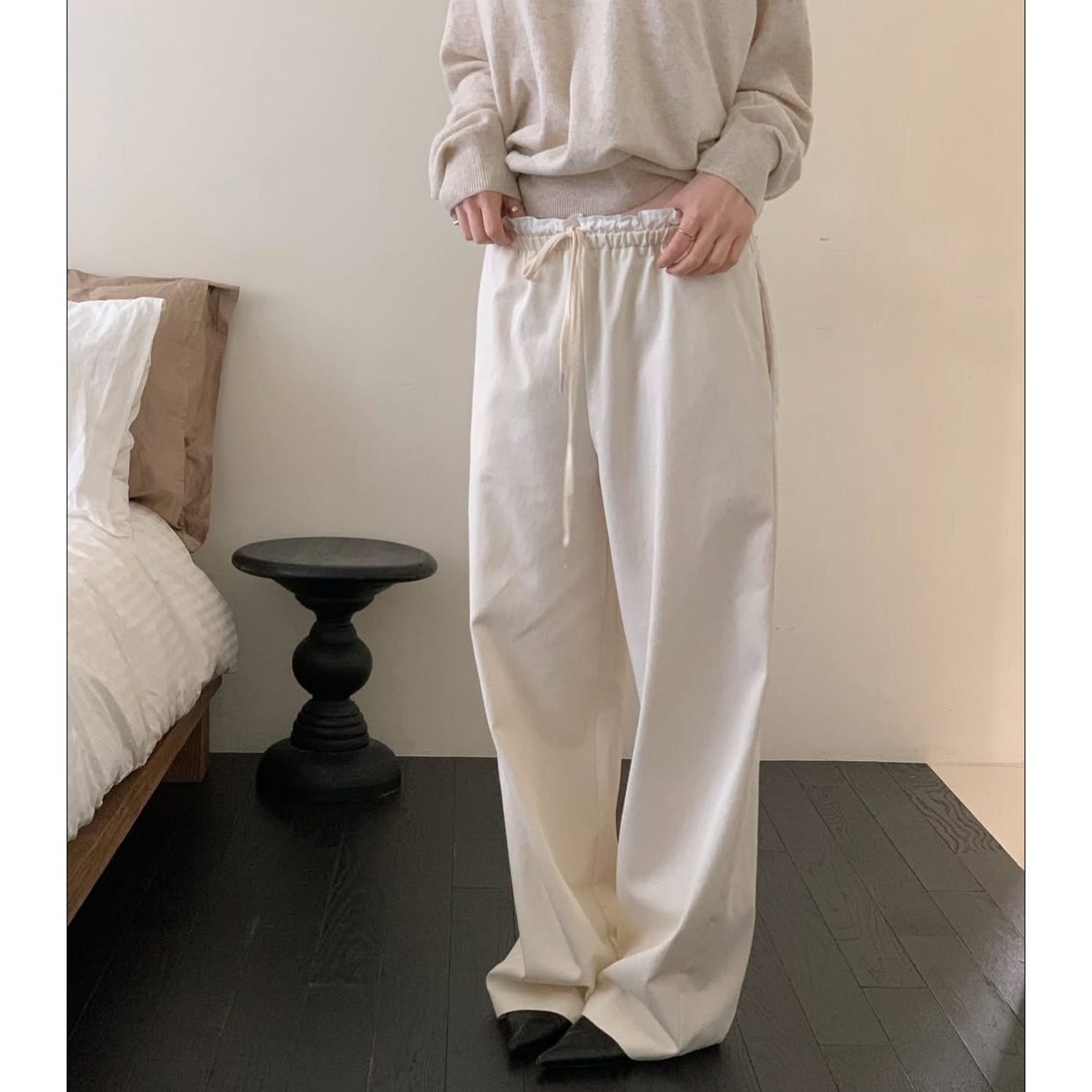 배색 루즈핏 일자 와이드 팬츠 3컬러 스트라이프 허리 밴딩 봄신상 바지 개강룩 레이어드룩 상세 이미지 38