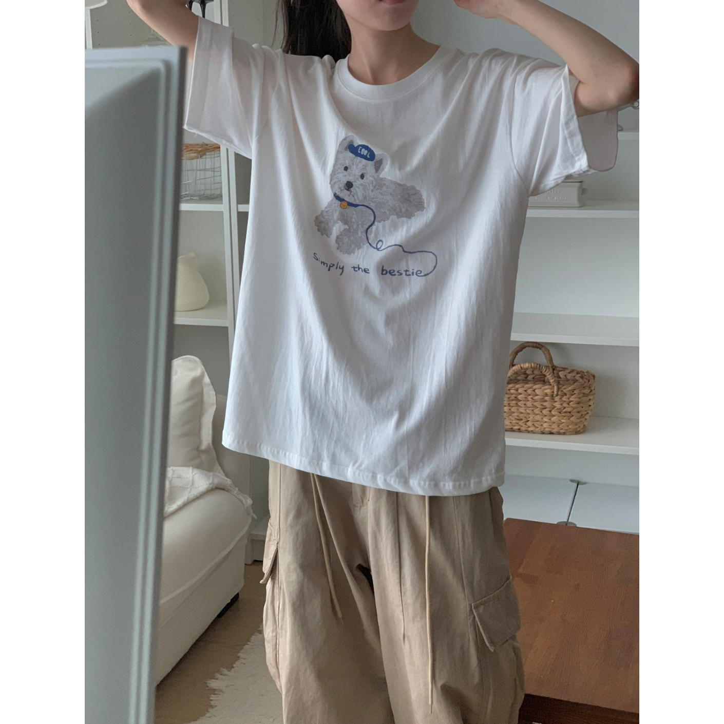 강아지 코튼 루즈핏 반팔티 박스티