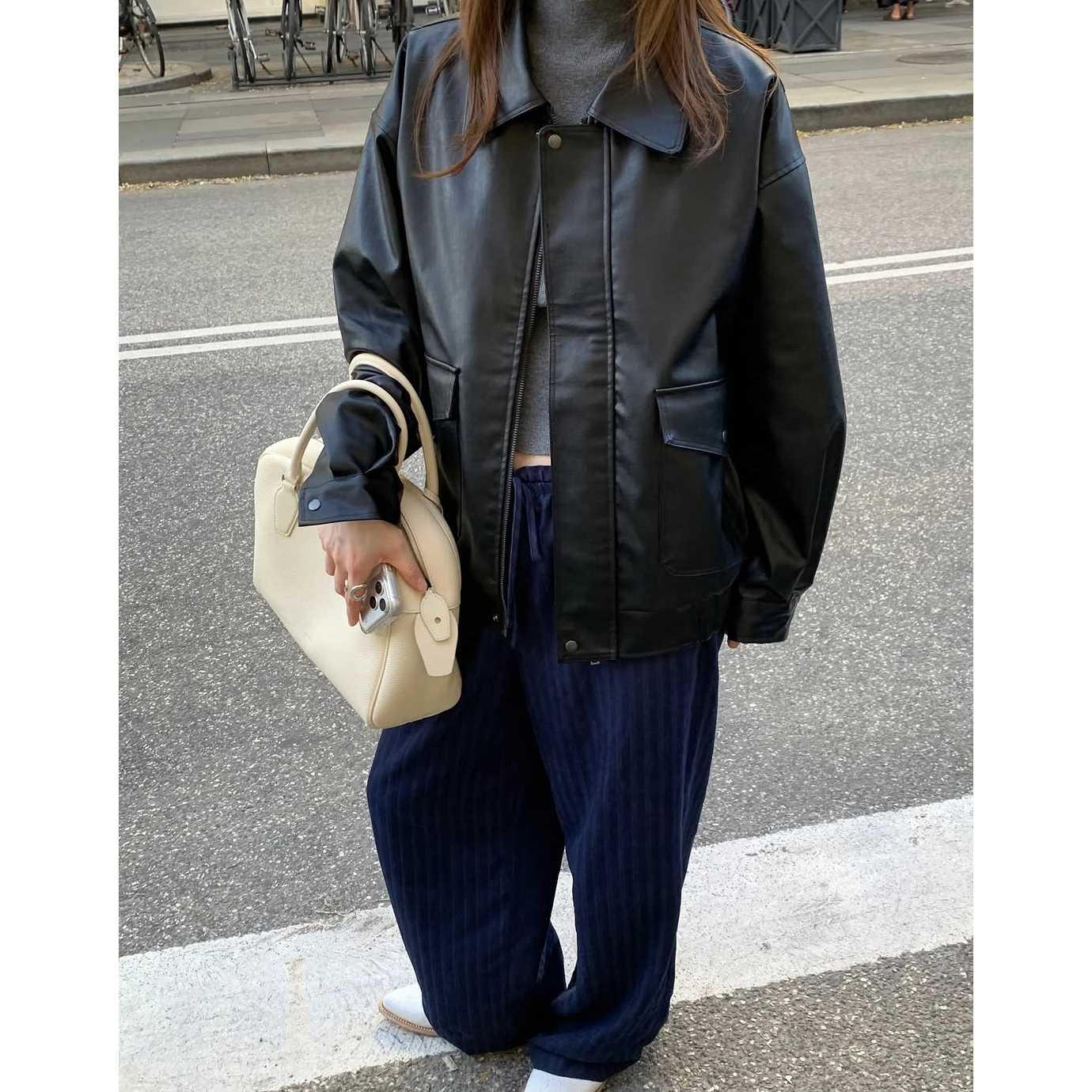 페루 헤링본 스트라이프 와이드 팬츠
