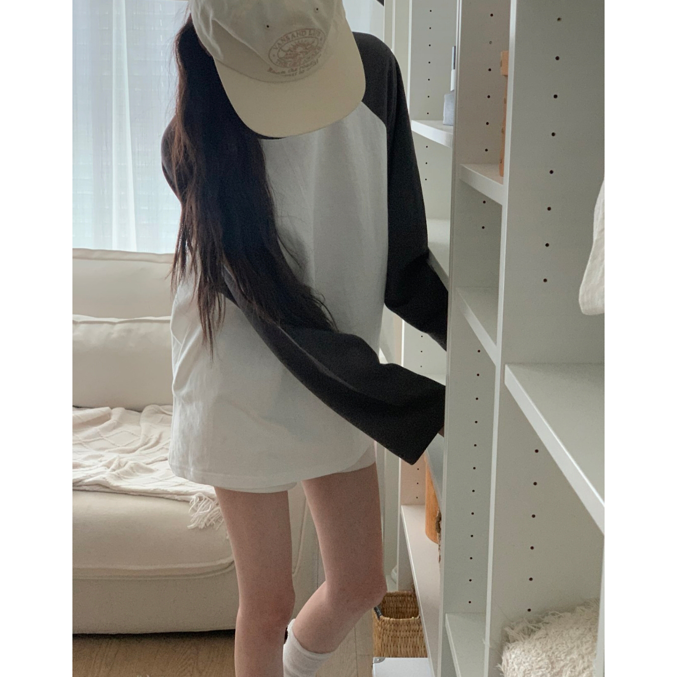 엘리 배색 나그랑 루즈핏 티셔츠 박스티