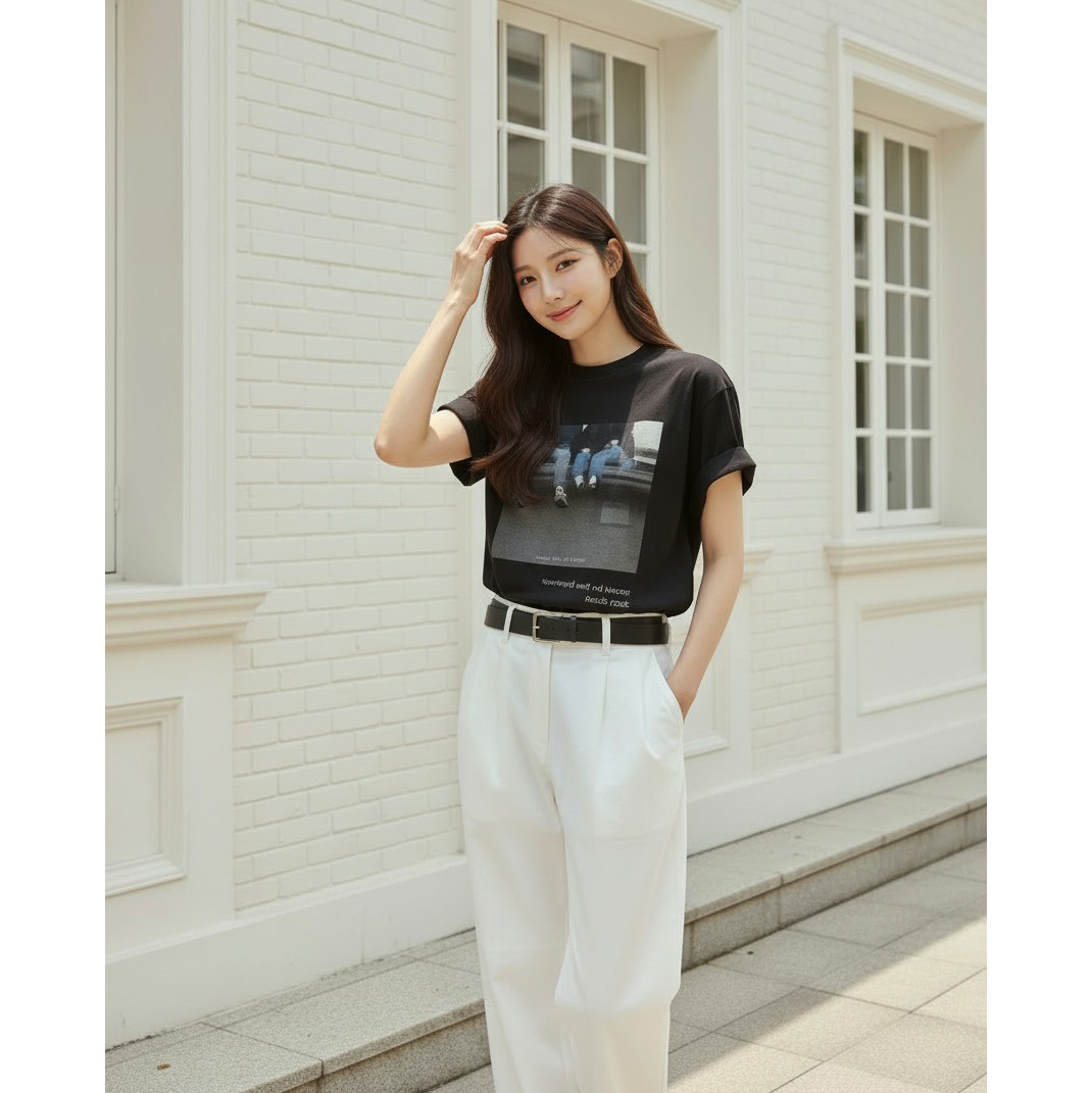 리스트 피그먼트 포토 나염 반팔 박스티 남녀공용