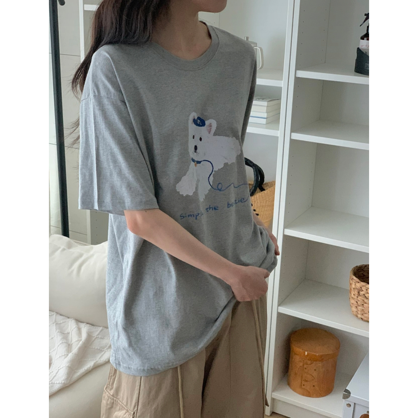 강아지 코튼 루즈핏 반팔티 박스티