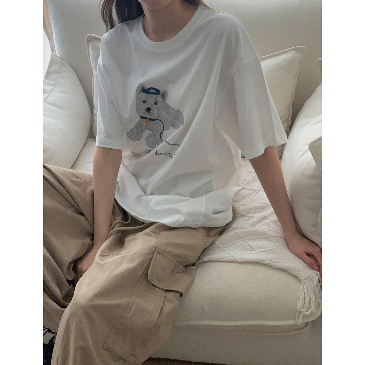 강아지 코튼 루즈핏 반팔티 박스티