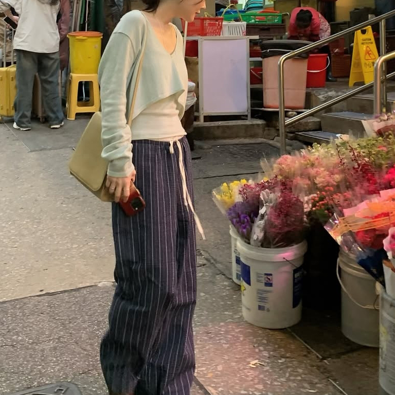 배색 루즈핏 일자 와이드 팬츠 3컬러 스트라이프 허리 밴딩 봄신상 바지 개강룩 레이어드룩 상세 이미지 27