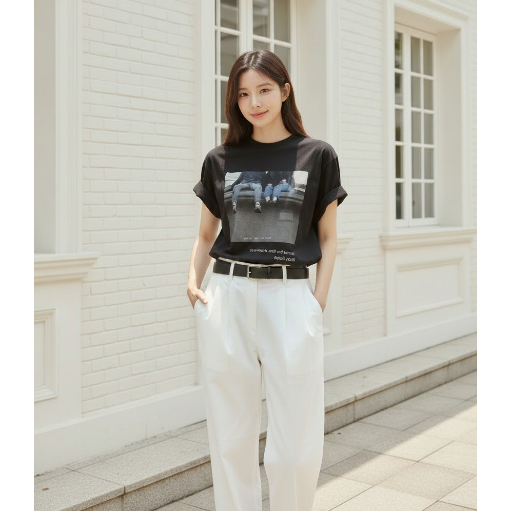 리스트 피그먼트 포토 나염 반팔 박스티 남녀공용