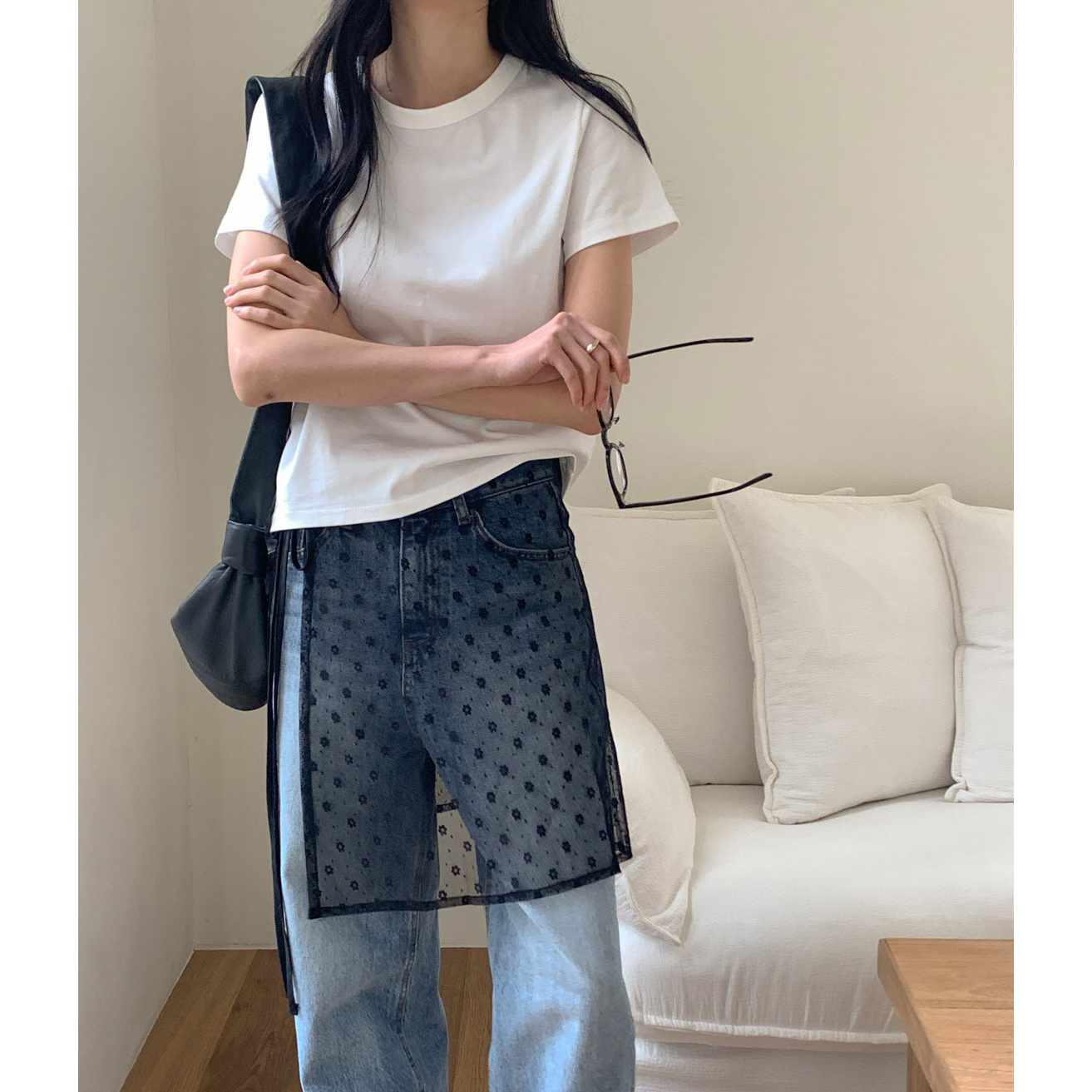 훌라 시스루 레이어드 랩스커트 기장선택 플로 레이스 랩치마 레이어드룩 상세 이미지 7