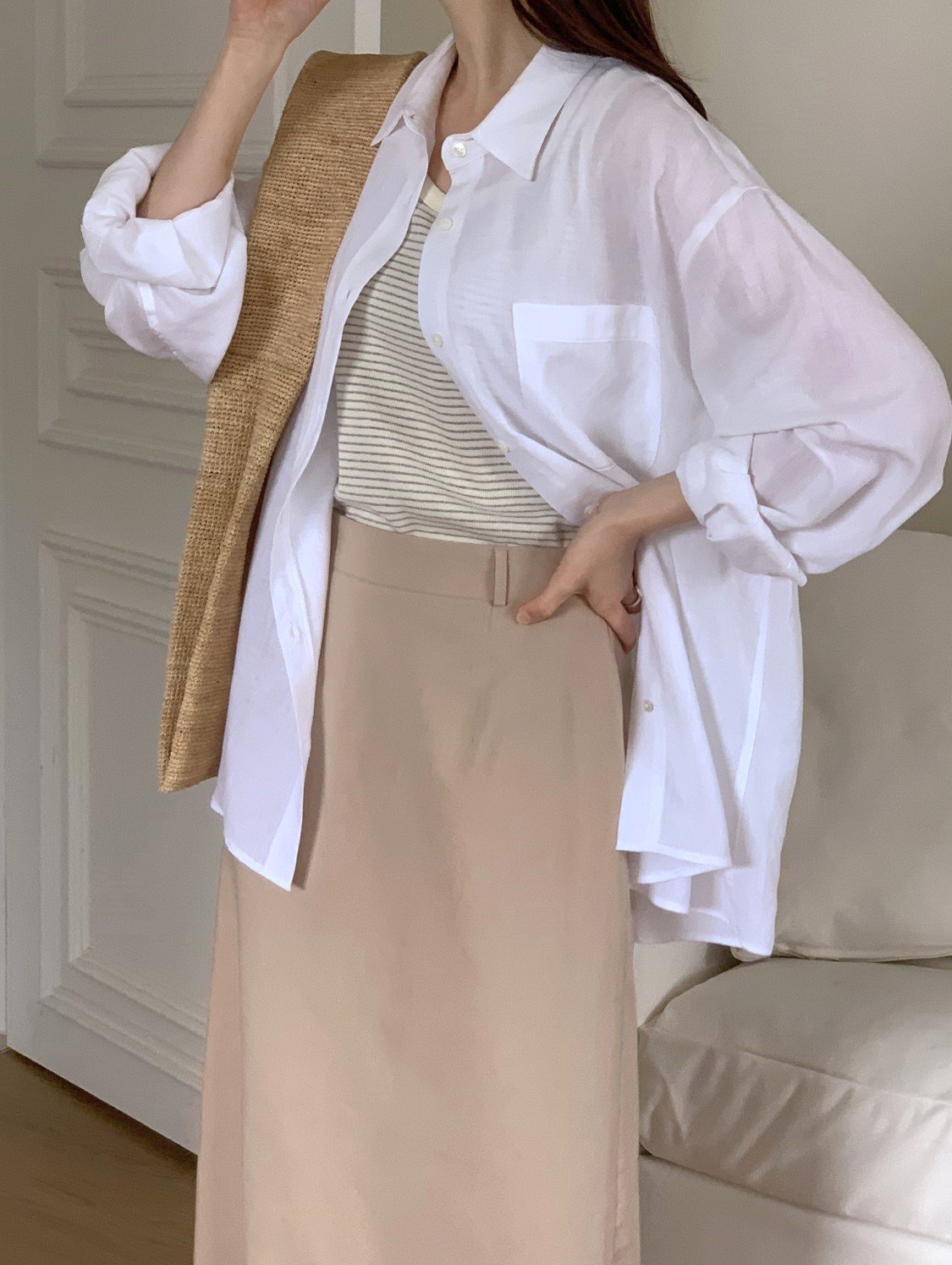 데일리 에이치 라인 베이직 린넨 롱스커트