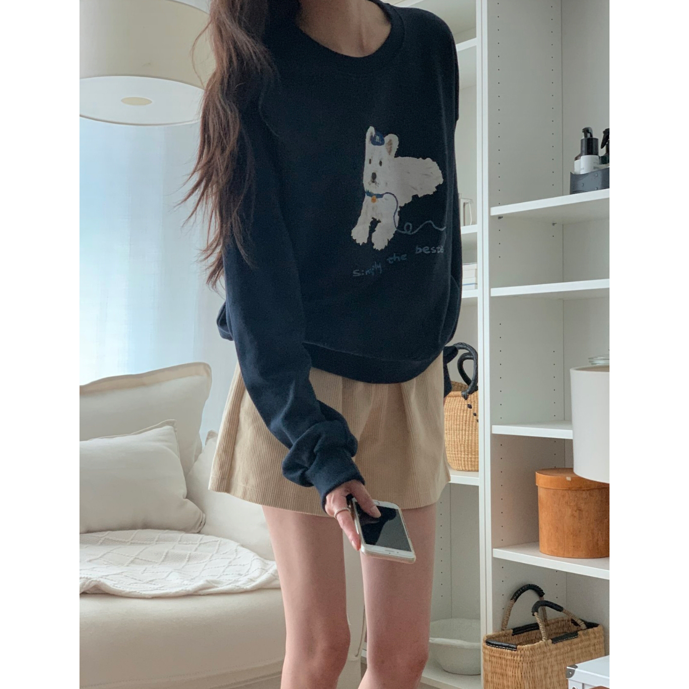 강아지 라운드 맨투맨 귀여운 캐주얼 기본템