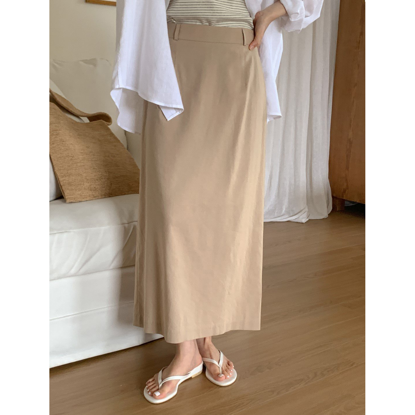 데일리 에이치 라인 베이직 린넨 롱스커트