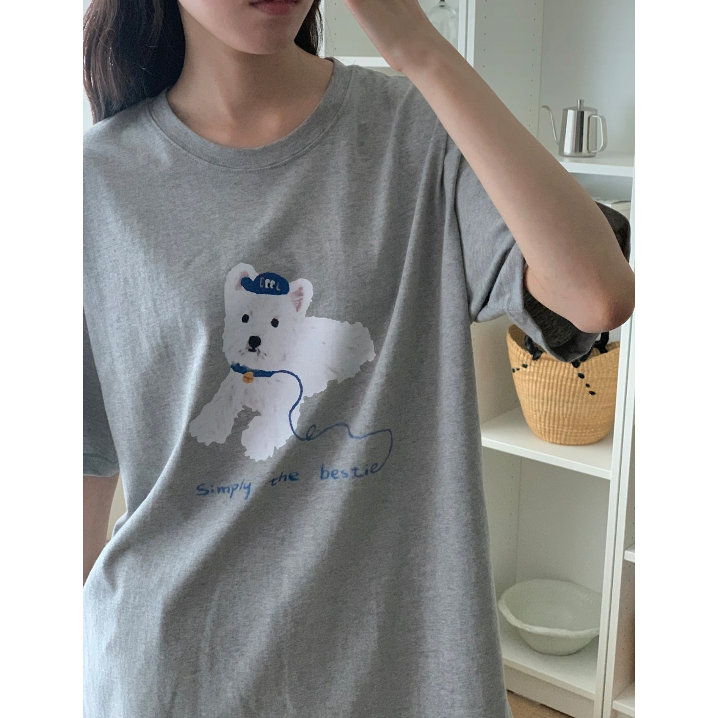 강아지 코튼 루즈핏 반팔티 박스티