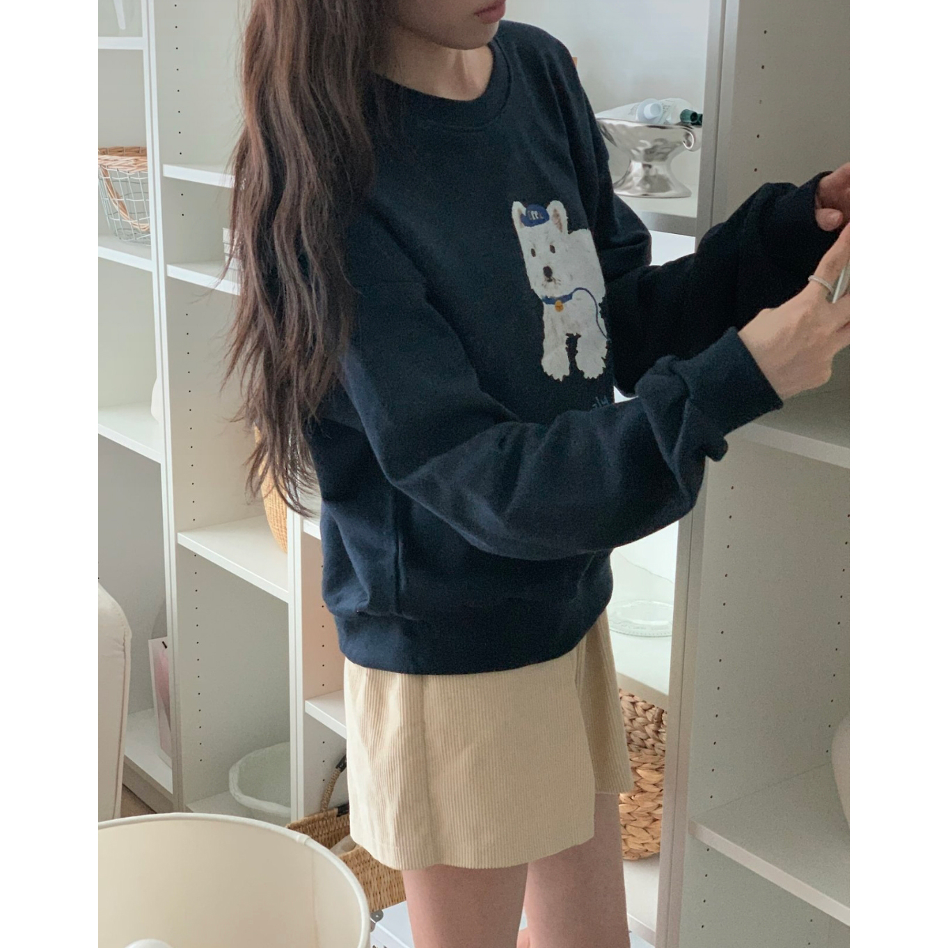 강아지 라운드 맨투맨 귀여운 캐주얼 기본템