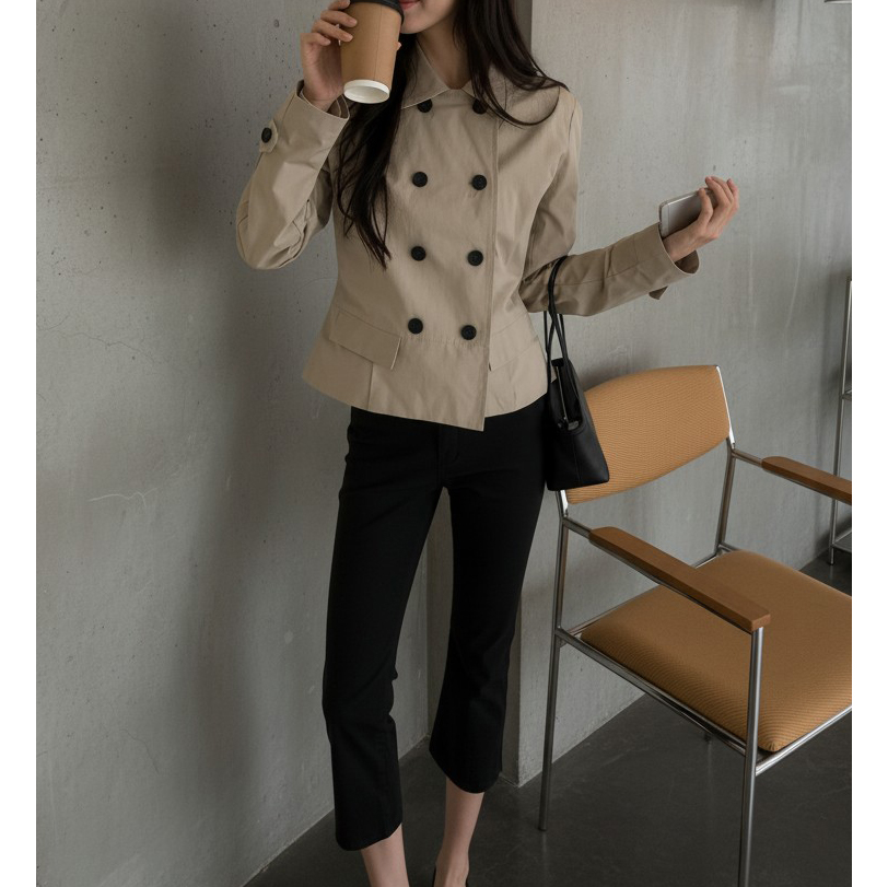 테드 슬림핏 숏 트렌치 자켓