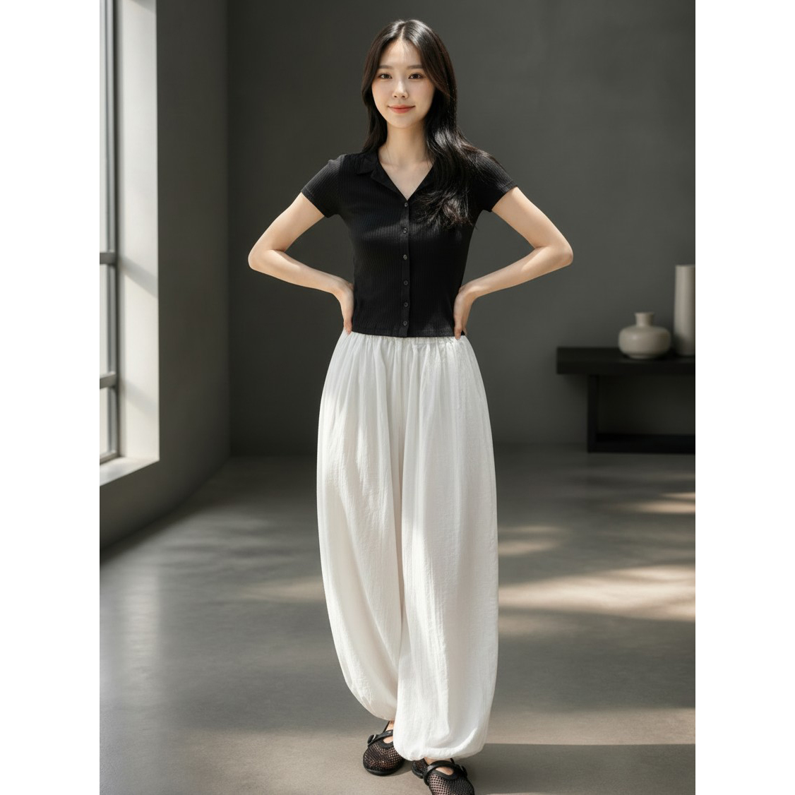 쿨링 실키 벌룬 조거 하렘 팬츠