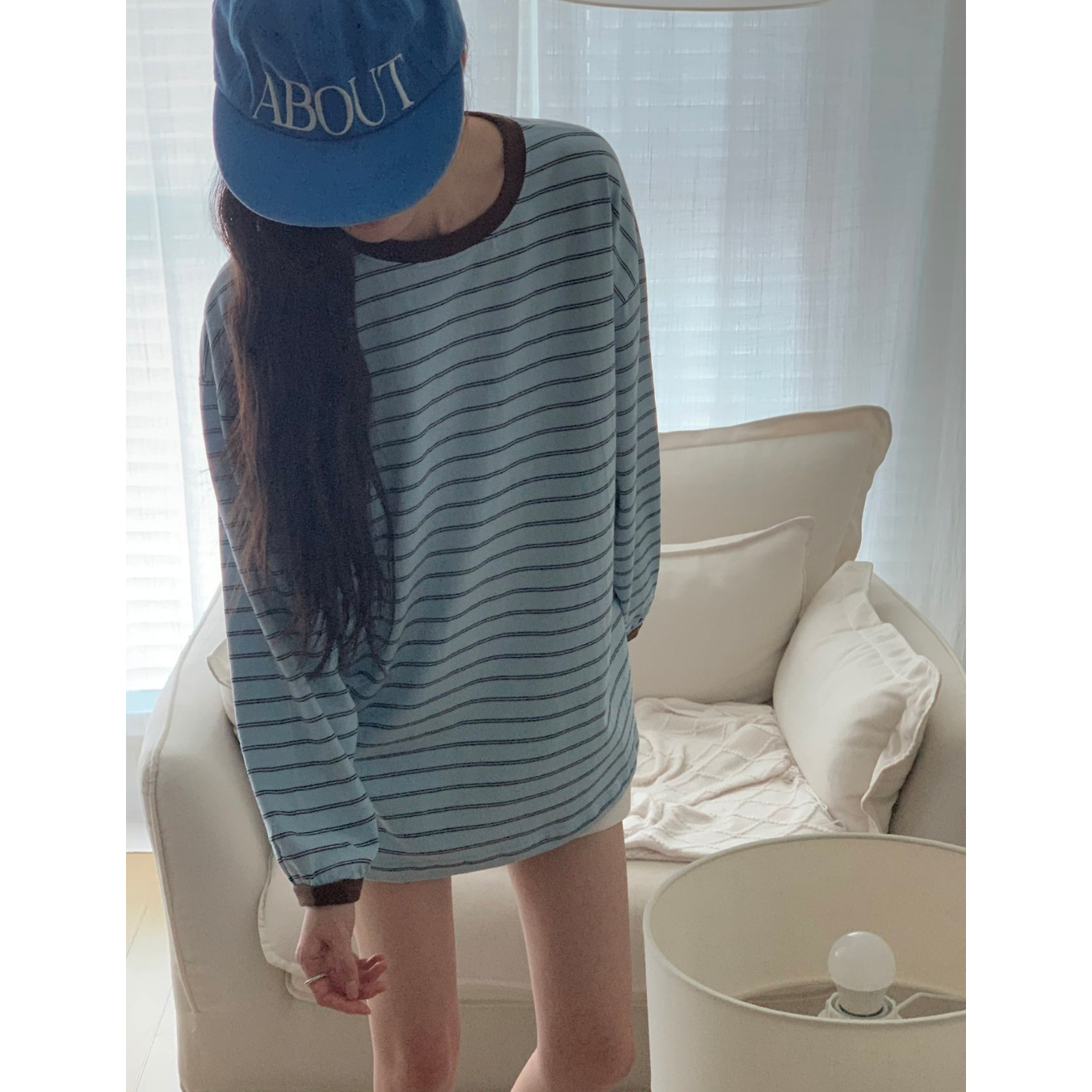 캐주얼 배색 단가라 루즈핏 박스티