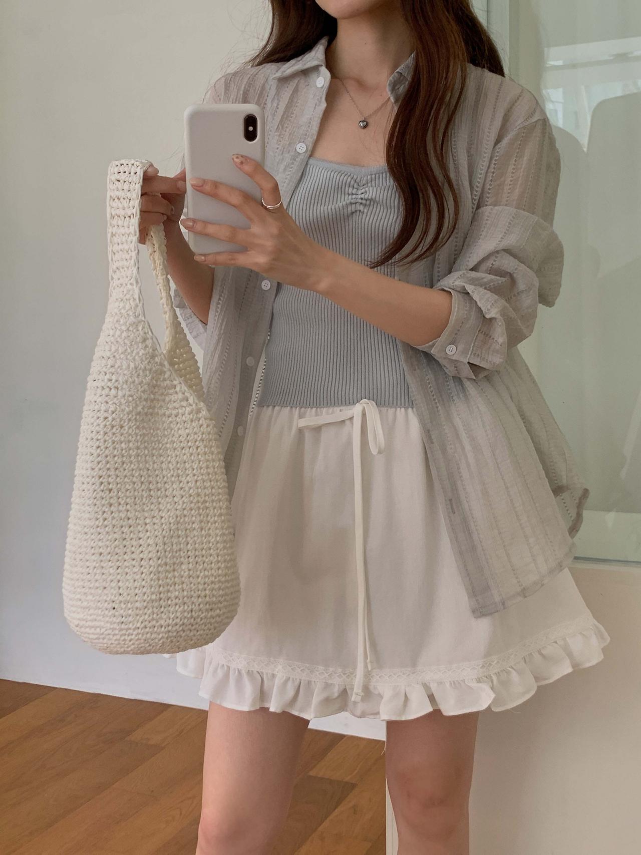 포모 여름 긴팔 시스루 펀칭 루즈핏 셔츠 살안타템