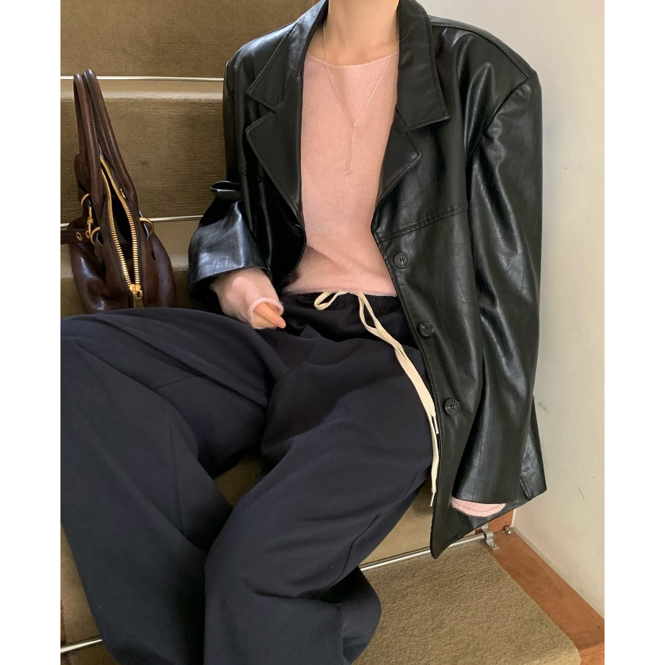 배색 루즈핏 일자 와이드 팬츠 3컬러 스트라이프 허리 밴딩 봄신상 바지 개강룩 레이어드룩 상세 이미지 6
