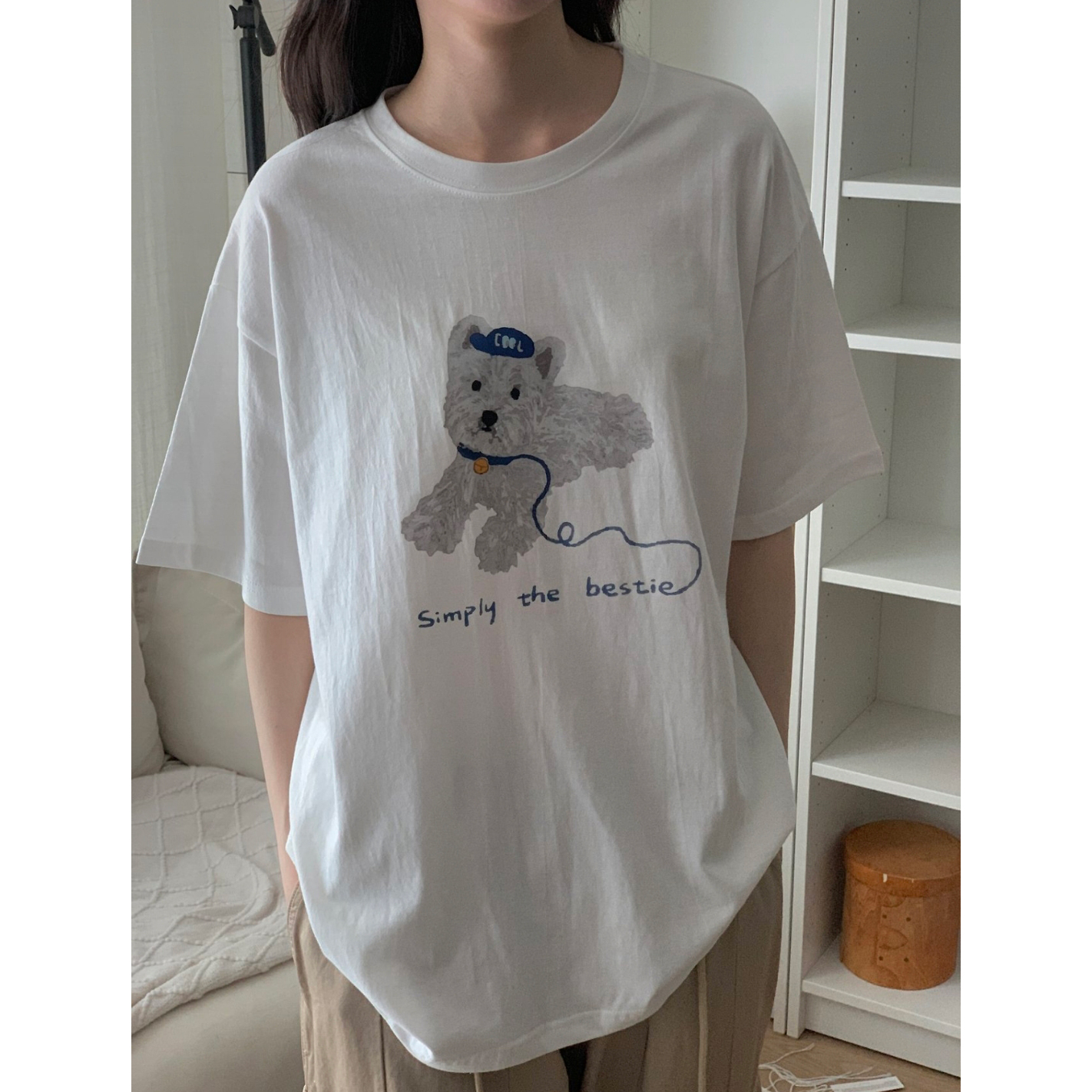 강아지 코튼 루즈핏 반팔티 박스티