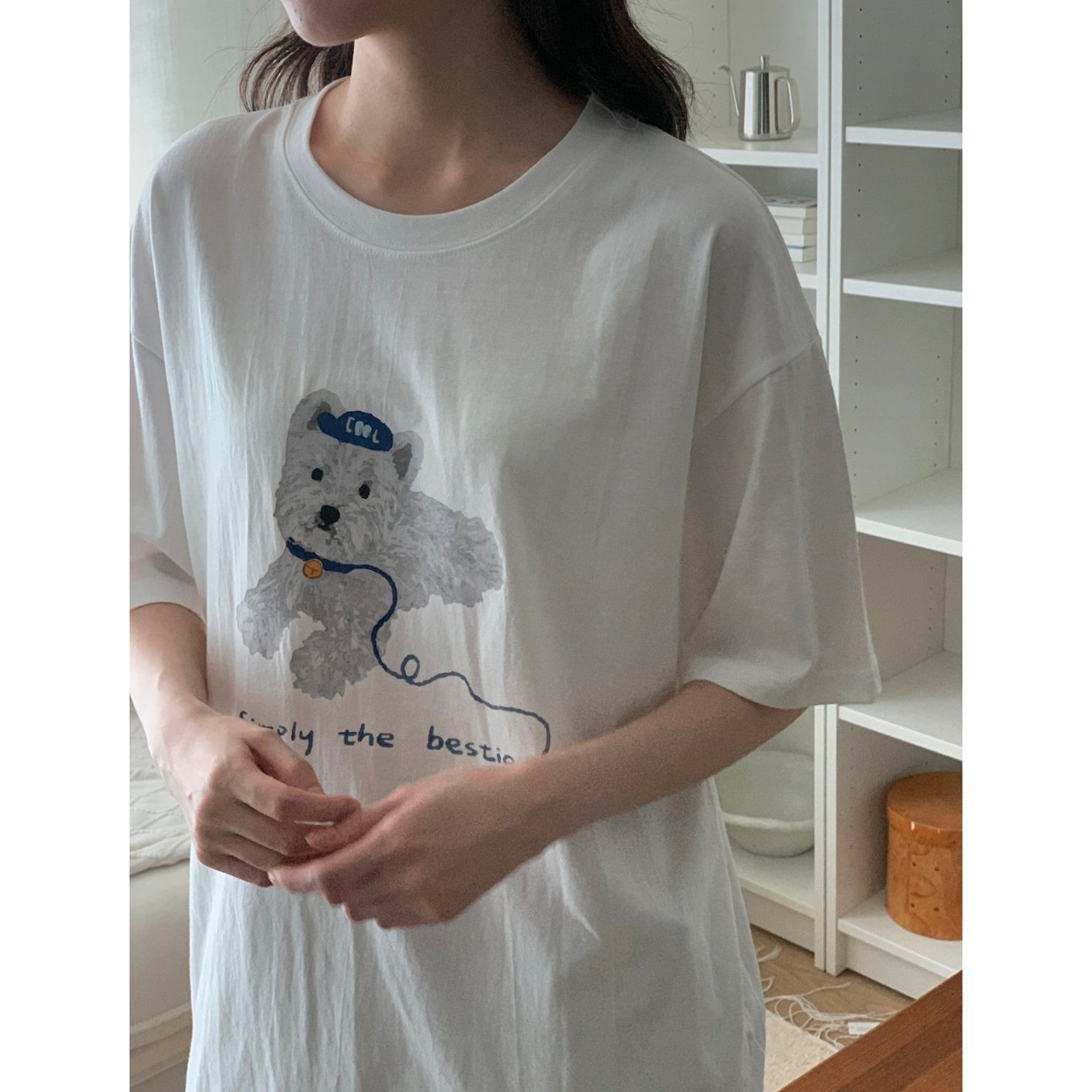 강아지 코튼 루즈핏 반팔티 박스티