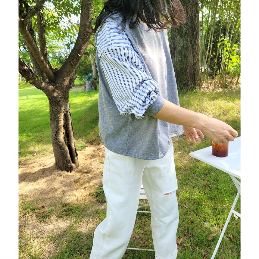 바로발송 하이웨이스트 배기핏 화이트 찢청 데님 청바지
