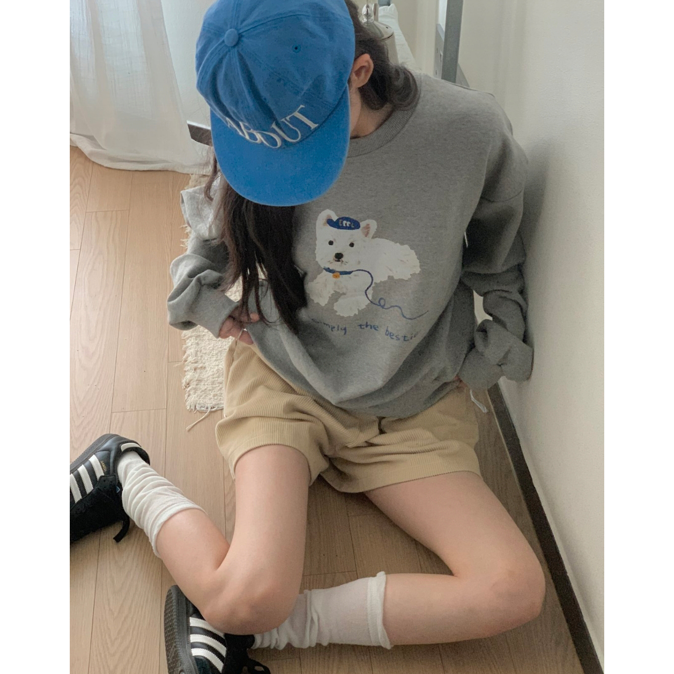 강아지 라운드 맨투맨 귀여운 캐주얼 기본템