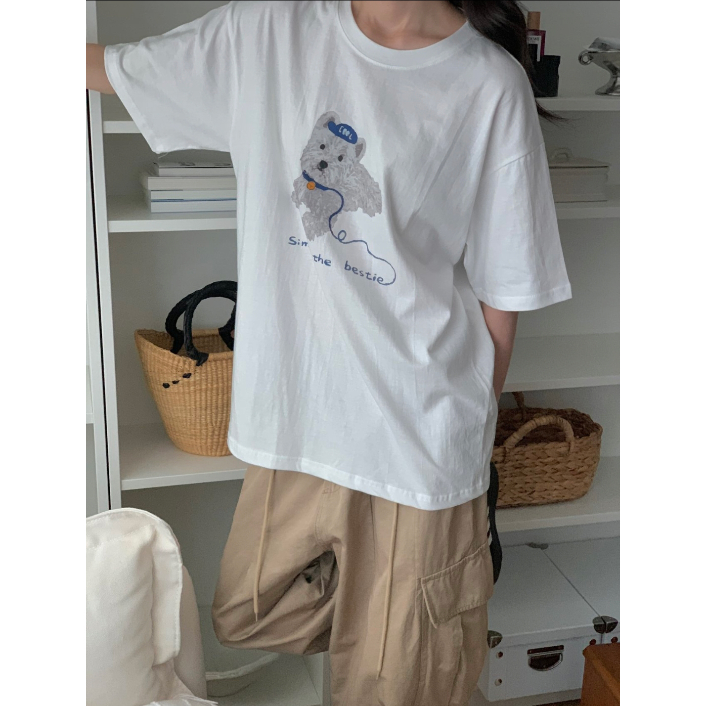 강아지 코튼 루즈핏 반팔티 박스티