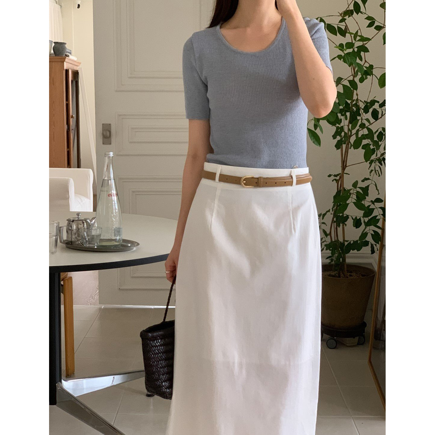데일리 에이치 라인 베이직 린넨 롱스커트