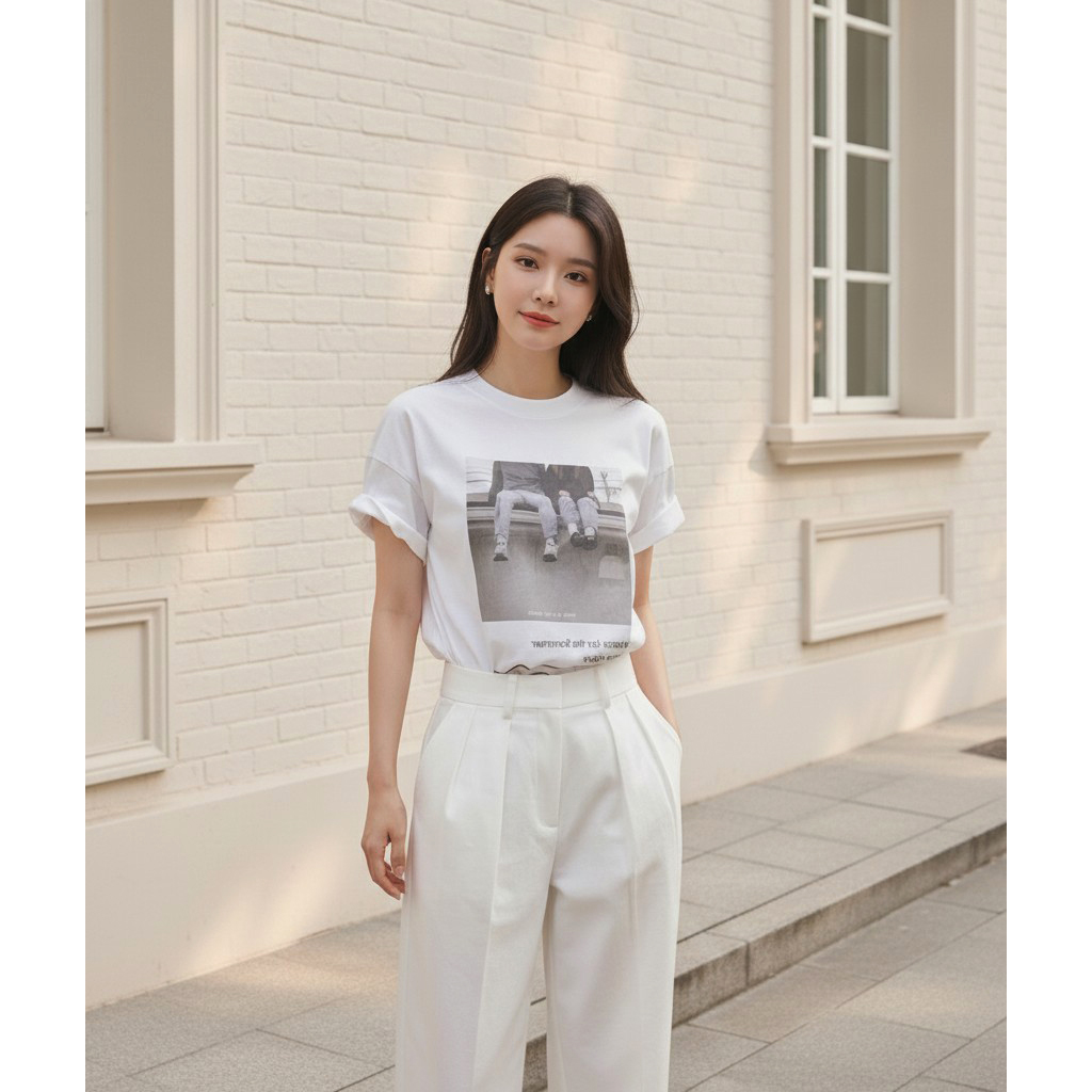 리스트 피그먼트 포토 나염 반팔 박스티 남녀공용