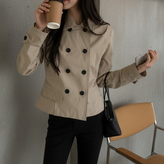 테드 슬림핏 숏 트렌치 자켓