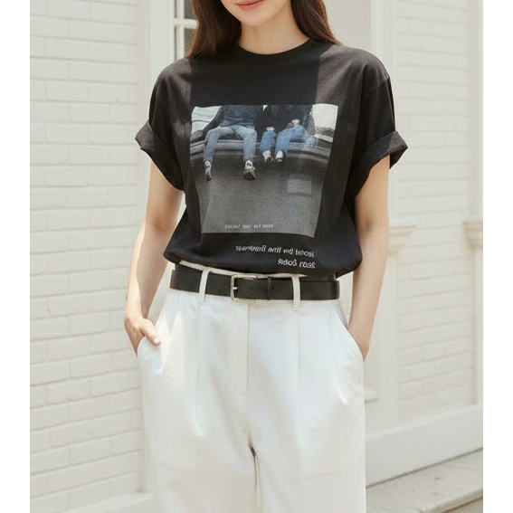 리스트 피그먼트 포토 나염 반팔 박스티 남녀공용