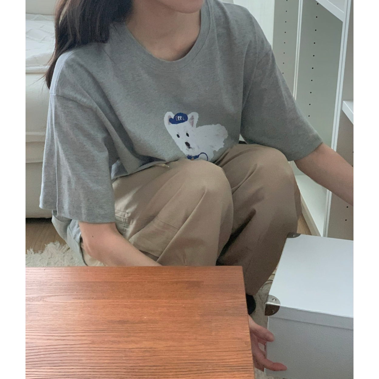 강아지 코튼 루즈핏 반팔티 박스티